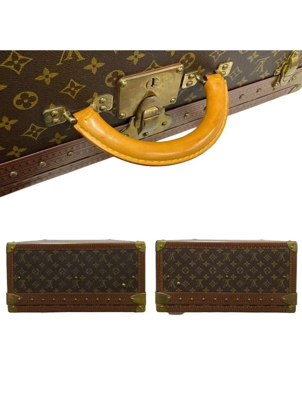 Louis Vuitton Monogram Alzer 60 Leather Trunk Carry Case Suitcase Brown